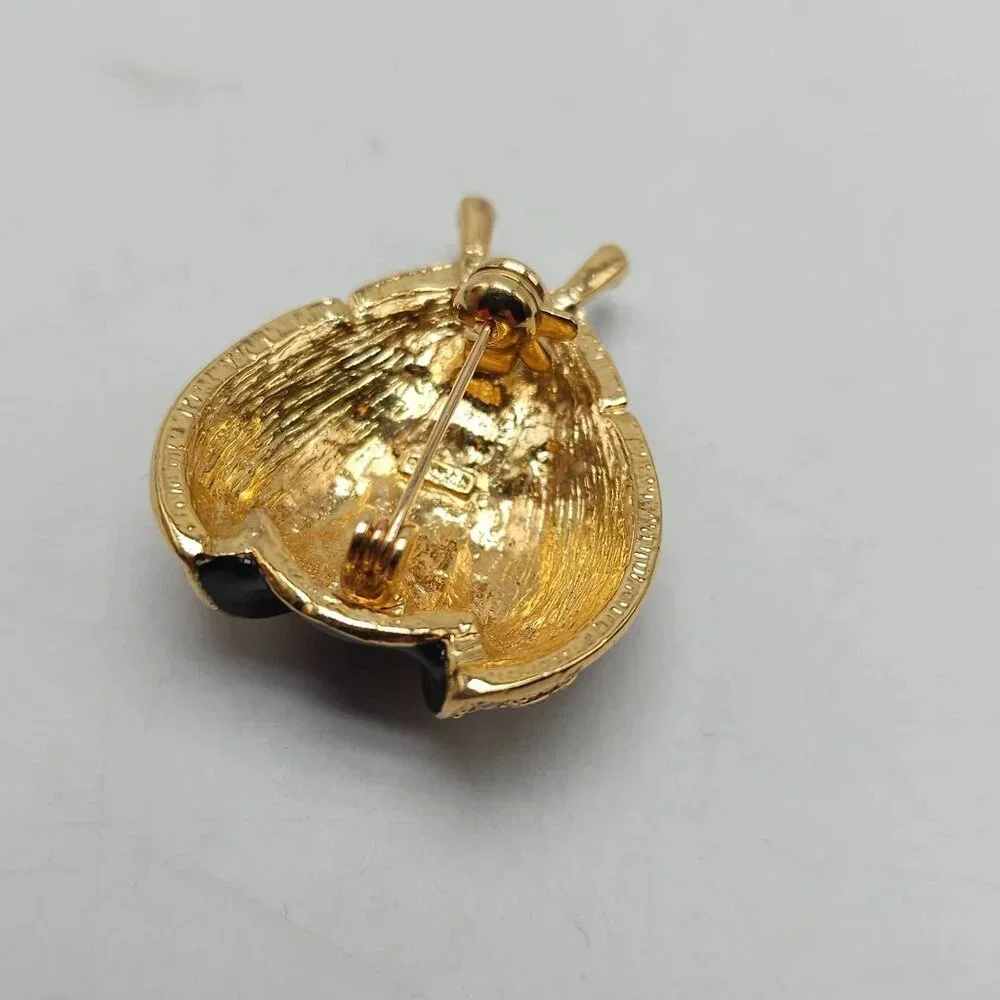 Vintage ROMAN Ladybug Pin Brooch With Red & Clear Rhinestones Gold-Tone Finish